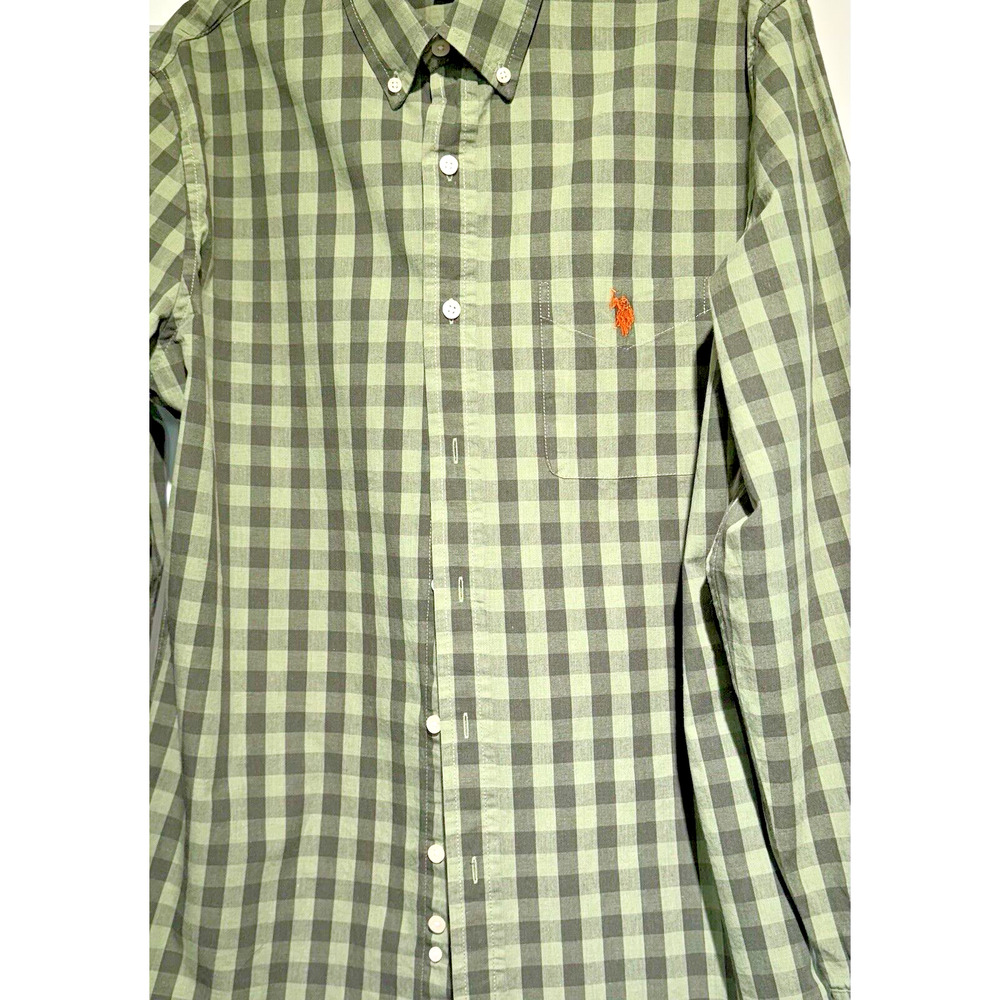 US POLO ASSN Men's Green Checkered Button Down Long Sleeve Shirt Size Medium